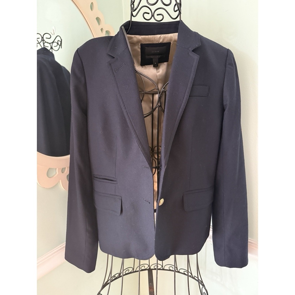 J CREW NAVY WOOL BLEND SCHOOL BOY BLAZER Gold Button Womens Size 8
